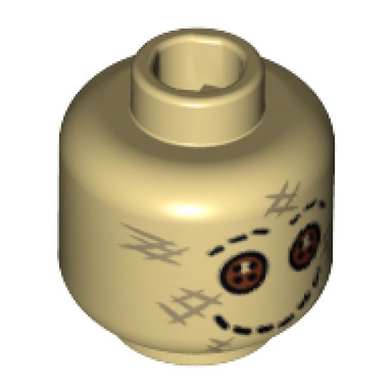 Minifigure, Head Alien Mask with Button Eyes, Stitched Smile and Eyebrows Pattern - Hollow Stud