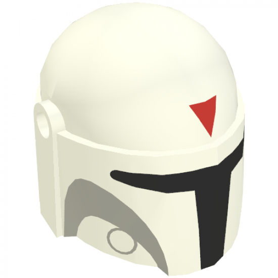 Minifigure, Headgear Helmet with Holes, SW Mandalorian with Red Triangle and Light Bluish Gray Pattern