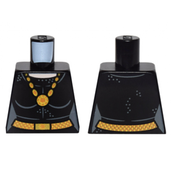 Torso Batman Female Outline, Silver Dots, Gold Necklace with Pendant and Belt with Buckle Pattern