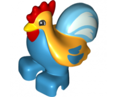 Duplo, Animal Chicken, Rooster, Two Feet with Medium Azure Tail