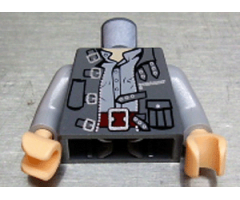 Torso Harry Potter Four Silver Buckles and Straps, Dark Red Belt Pattern / Light Bluish Gray Arms / Light Nougat Hands