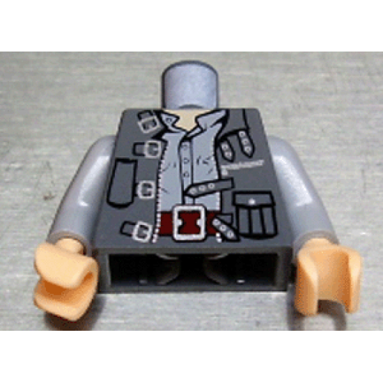 Torso Harry Potter Four Silver Buckles and Straps, Dark Red Belt Pattern / Light Bluish Gray Arms / Light Nougat Hands