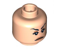 Minifigure, Head Female with Peach Lips, Stern Eyebrows, White Pupils Pattern (Irina) - Blocked Open Stud