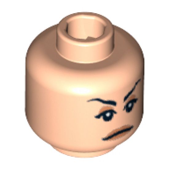 Minifigure, Head Female with Peach Lips, Stern Eyebrows, White Pupils Pattern (Irina) - Blocked Open Stud