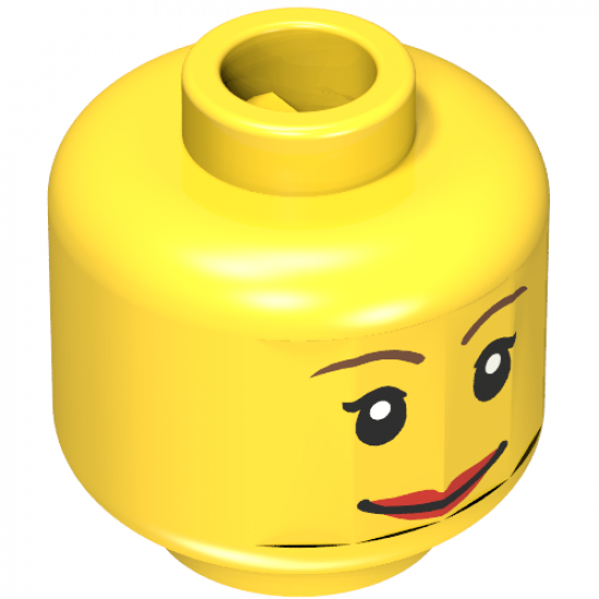 Minifigure, Head Dual Sided Female Brown Eyebrows, Scared / Smile Pattern - Blocked Open Stud