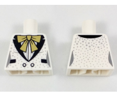 Torso Female Tuxedo Jacket, Large Gold Bow, Black Lapels and Pockets, Silver Speckles Pattern
