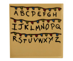 Tile 6 x 6 with Bottom Tubes with Black Alphabet Letters and Multicolored Christmas Lights on Tan Background Pattern (Sticker) - Set 75810
