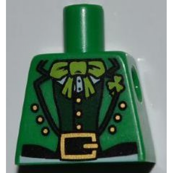 Torso Suit Jacket with Dark Green Vest, Lime Bow Tie and Gold Belt Buckle Pattern