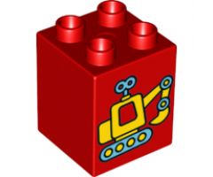 Duplo, Brick 2 x 2 x 2 with Yellow and Medium Azure Toy Excavator Pattern (10845)