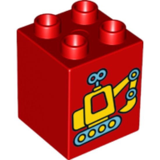 Duplo, Brick 2 x 2 x 2 with Yellow and Medium Azure Toy Excavator Pattern (10845)