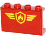 Panel 1 x 4 x 2 with Side Supports - Hollow Studs with Yellow and Red Fire Logo Badge and Yellow Stripes Pattern (Sticker) - Set 60061