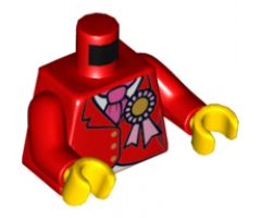 Torso Riding Jacket with Gold Buttons, Award Ribbon, and Dark Pink Ascot Pattern / Red Arms / Yellow Hands