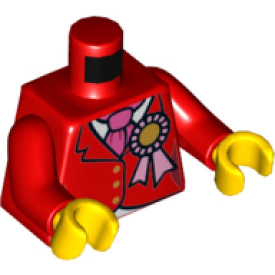 Torso Riding Jacket with Gold Buttons, Award Ribbon, and Dark Pink Ascot Pattern / Red Arms / Yellow Hands