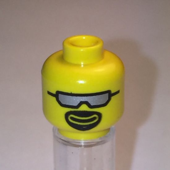 Minifigure, Head Glasses with Silver Sunglasses and Goatee Pattern - Blocked Open Stud