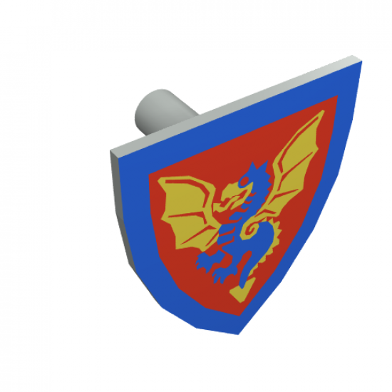 Minifigure, Shield Triangular with Blue and Yellow Dragon Pattern