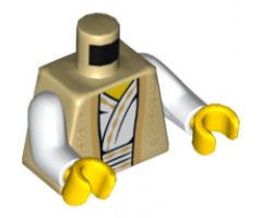 Torso Ninjago Vest with Gold Trim Over White Robe and Gold Flower Symbol on Back Pattern / White Arms / Yellow Hands