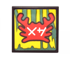 Tile 2 x 2 with Red Crab and White Ninjago Logogram 'AB' on Yellow and Green Background Pattern (Sticker) - Set 70620