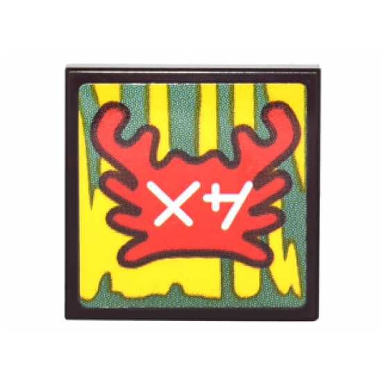 Tile 2 x 2 with Red Crab and White Ninjago Logogram 'AB' on Yellow and Green Background Pattern (Sticker) - Set 70620