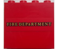 Panel 1 x 4 x 3 with Side Supports - Hollow Studs with 'FIRE DEPARTMENT' Pattern (Sticker) - Set 9484