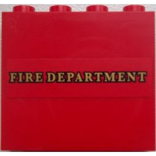 Panel 1 x 4 x 3 with Side Supports - Hollow Studs with 'FIRE DEPARTMENT' Pattern (Sticker) - Set 9484
