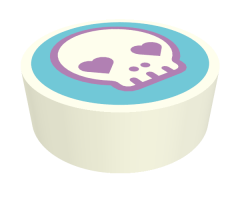 Tile, Round 1 x 1 with Skull Face with Heart Eyes in Medium Azure Circle Pattern