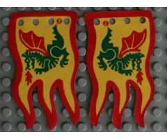 Cloth Flag 8 x 5 Wave with Red Border and Green Dragon Pattern - Double-Sided Print
