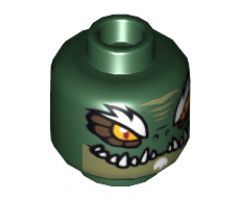 Minifigure, Head Dual Sided Alien Chima Crocodile with Dark Brown Rimmed Eyes, White Eyebrows, Wide Eyes / Narrow Eyes Pattern (Crominus) - Hollow Stud