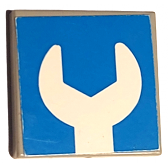 Tile 2 x 2 with White Wrench Head on Blue Background Pattern (Sticker) - Set 6378