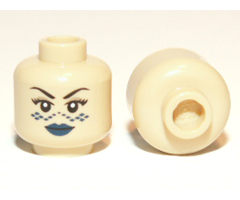 Minifigure, Head Female SW Barriss Offee, Blue Lips, Blue Tattoo Pattern - Hollow Stud