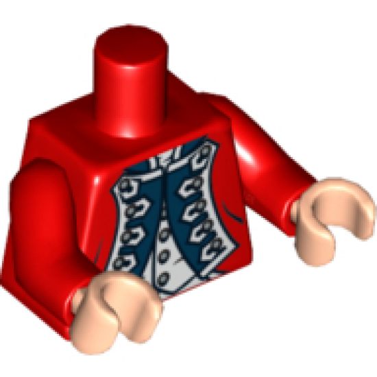 Torso PotC Officer's Uniform with White Vest and Gold Buttons Pattern (King George) / Red Arms / Light Nougat Hands