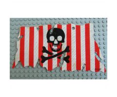 Cloth Sail 21 x 11 with Red Stripes, Skull and Crossbones Pattern, Tatters
