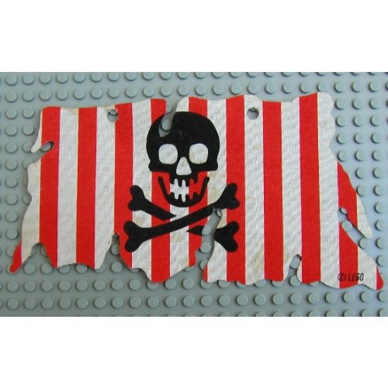 Cloth Sail 21 x 11 with Red Stripes, Skull and Crossbones Pattern, Tatters
