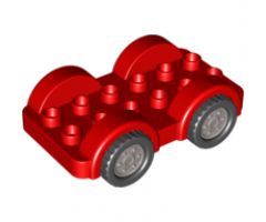 Duplo, Vehicle Car Base 2 x 6 with Four Black Tires and Flat Silver Wheels on Fixed Axles