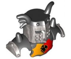 Duplo, Figure Wear & Utensil Clothing Head Armor with Silver Face Shield and Black Top and Red and Yellow Breastplate and Dragon Pattern