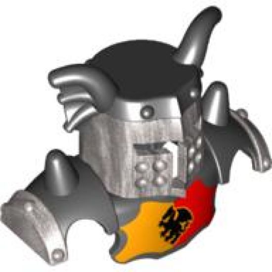 Duplo, Figure Wear & Utensil Clothing Head Armor with Silver Face Shield and Black Top and Red and Yellow Breastplate and Dragon Pattern