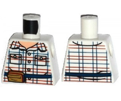 Torso Red and Blue Box Striped Shirt, Open Collar, Dark Blue Belt with Pouch Pattern