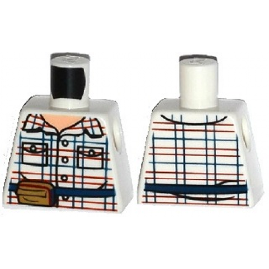 Torso Red and Blue Box Striped Shirt, Open Collar, Dark Blue Belt with Pouch Pattern