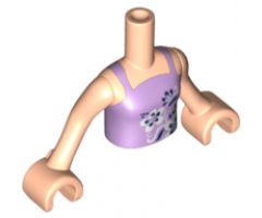 Mini Doll, Torso Friends Girl Lavender Vest Top with Black and White Flowers Pattern, Light Nougat Arms with Hands