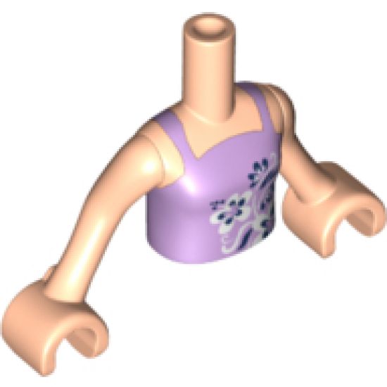 Mini Doll, Torso Friends Girl Lavender Vest Top with Black and White Flowers Pattern, Light Nougat Arms with Hands