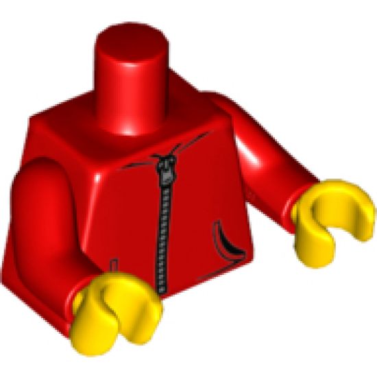 Torso Hoodie with 2 Pockets and Silver Zipper Pattern / Red Arms / Yellow Hands