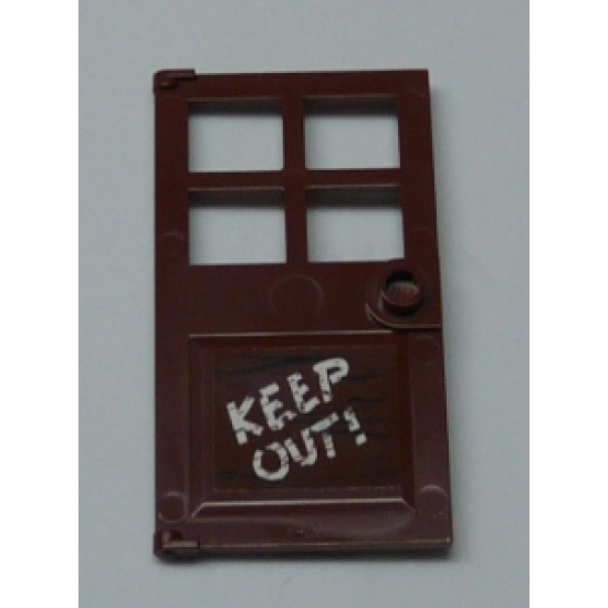 Door 1 x 4 x 6 with 4 Panes and Stud Handle with Black Wood Grain and White 'KEEP OUT!' Pattern (Sticker) - Set 60131