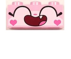 Brick 1 x 3 with Cat Face Wide Closed Eyes Smiling Open Mouth with One Tooth and Hearts on Cheeks Pattern