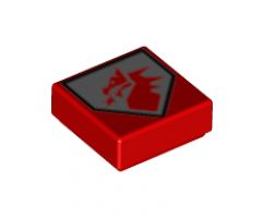 Tile 1 x 1 with Red Dragon Head on Silver Pentagonal Shield Pattern