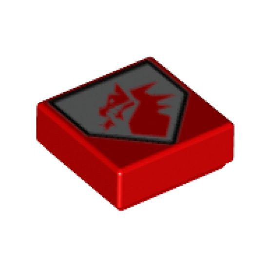 Tile 1 x 1 with Red Dragon Head on Silver Pentagonal Shield Pattern