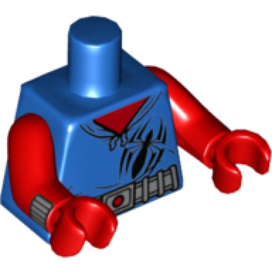 Torso Spider-Man Costume 7 Hoodie and Black Spider Pattern / Red Arms with Silver Cuffs (Web Slingers) Pattern / Red Hands