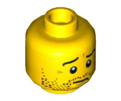 Minifigure, Head Beard Stubble, Wrinkles and Worried Look Pattern - Hollow Stud