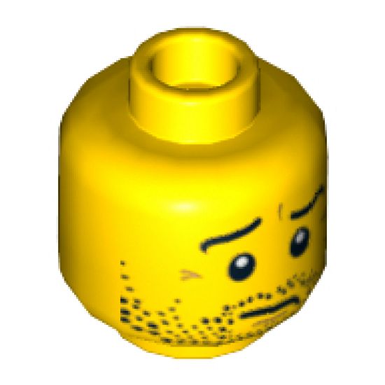 Minifigure, Head Beard Stubble, Wrinkles and Worried Look Pattern - Hollow Stud
