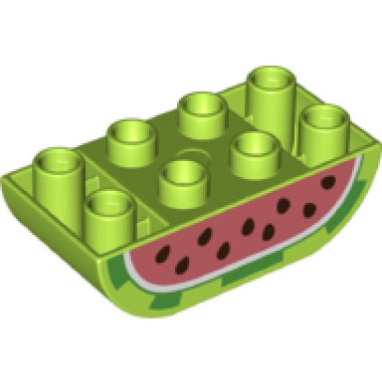 Duplo, Brick 2 x 4 Curved Bottom with Watermelon Pattern