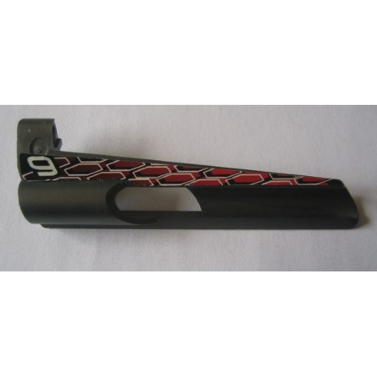 Technic, Panel Fairing # 8 Small Long, Large Hole, Side B with '9' and White, Black and Red Pattern (Sticker) - Set 8470