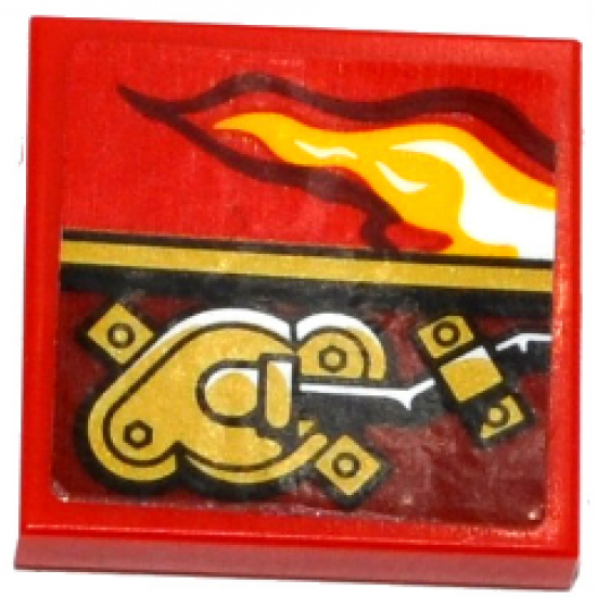 Tile 2 x 2 with Flame and Gold Mechanical Pattern Model Right Side (Sticker) - Set 70600